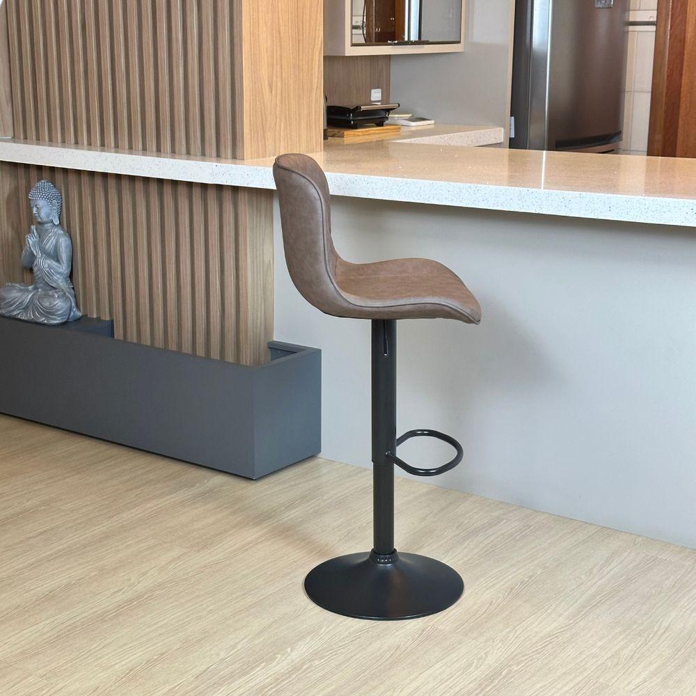 Banqueta Para Cozinha Americana Alta Bar Balcão P080 Kit 02 Unidades Marrom Café - 5