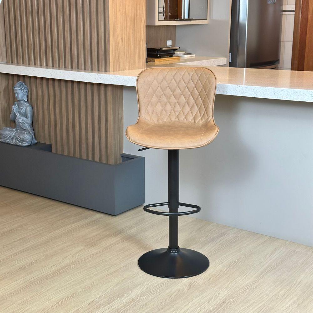 Banqueta Giratória Com Encosto Alta Para Cozinha Bancada Bar Caramelo - 4