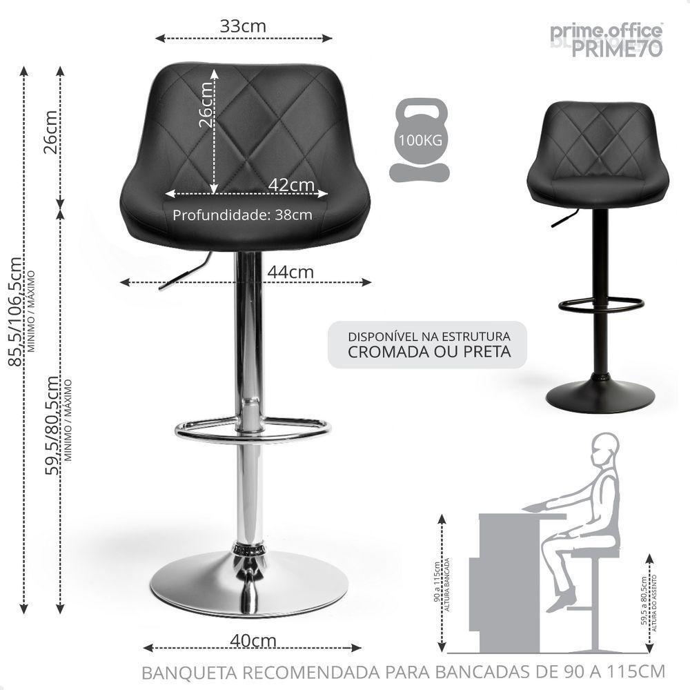 Banqueta Alta Giratória Milano Cozinha Americana Bar Kit 03 Preto - 3