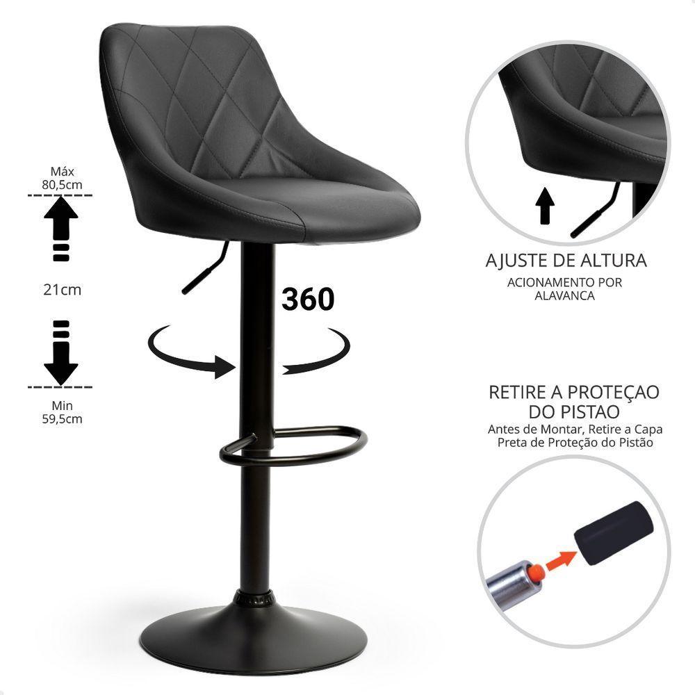 Banqueta Alta Giratória Milano Cozinha Americana Bar Kit 03 Preto - 4
