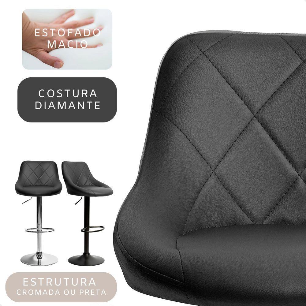 Banqueta Alta Giratória Milano Cozinha Americana Bar Kit 03 Preto - 5
