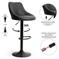 Banqueta Alta Giratória Milano Cozinha Americana Bar Kit 03 Preto