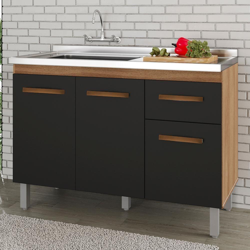 Balcao Sem Tampo Para Pia 120cm 9430 Savana Preto Mobbs Savana Preto - 2