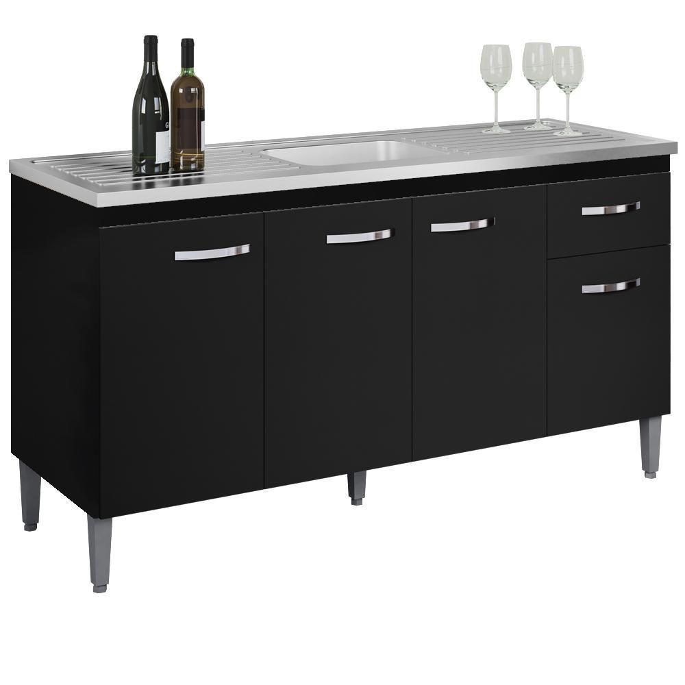 Balcao Para Pia Sem Tampo 145 Cm Gabriela Preto Reajl Moveis Preto - 1