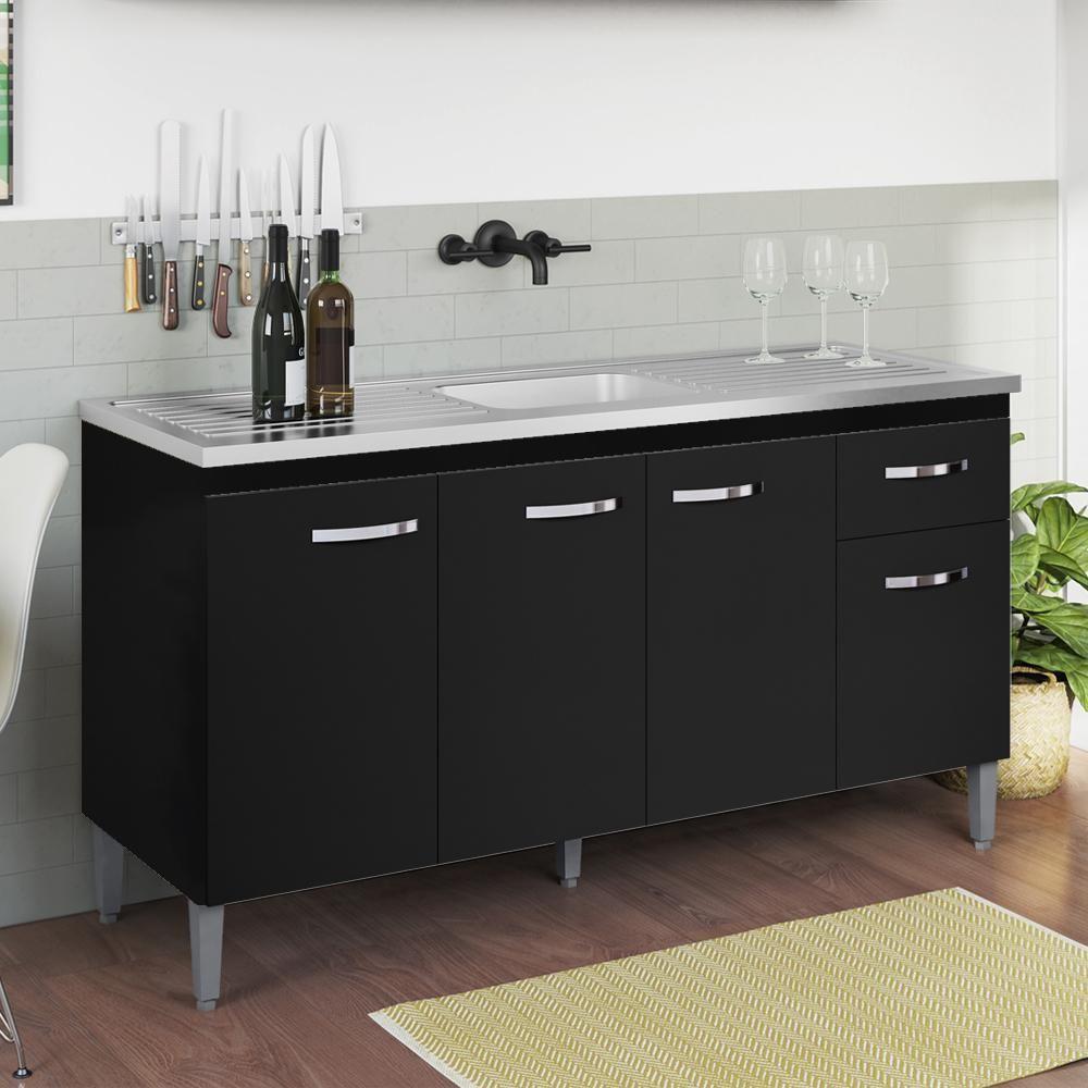 Balcao Para Pia Sem Tampo 145 Cm Gabriela Preto Reajl Moveis Preto - 7