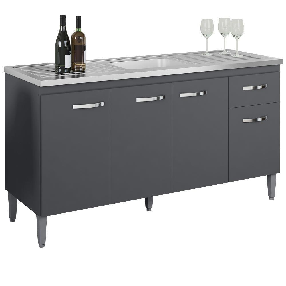 Balcao Para Pia Sem Tampo 145 Cm Gabriela Cinza Reajl Móveis Cinza - 1