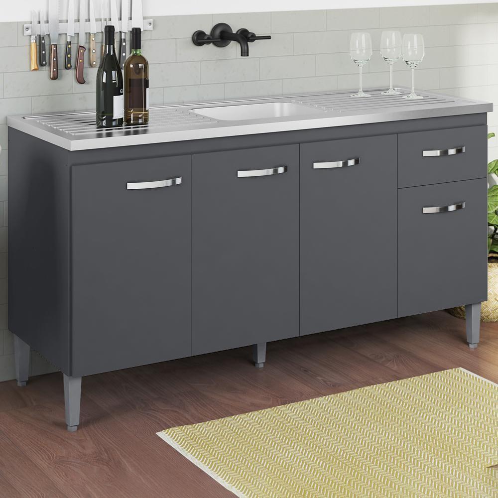 Balcao Para Pia Sem Tampo 145 Cm Gabriela Cinza Reajl Móveis Cinza - 2