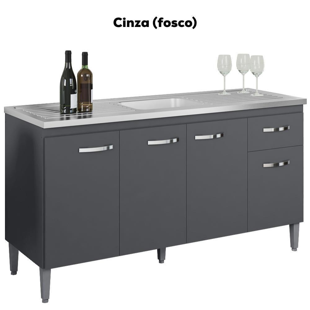 Balcao Para Pia Sem Tampo 145 Cm Gabriela Cinza Reajl Móveis Cinza - 4