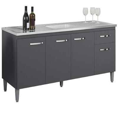 Balcao Para Pia Sem Tampo 145 Cm Gabriela Cinza Reajl Móveis Cinza