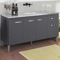 Balcao Para Pia Sem Tampo 145 Cm Gabriela Cinza Reajl Móveis Cinza - 2