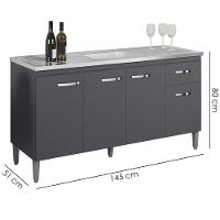 Balcao Para Pia Sem Tampo 145 Cm Gabriela Cinza Reajl Móveis Cinza - 3