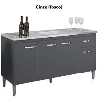 Balcao Para Pia Sem Tampo 145 Cm Gabriela Cinza Reajl Móveis Cinza