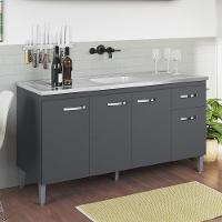 Balcao Para Pia Sem Tampo 145 Cm Gabriela Cinza Reajl Móveis Cinza - 7