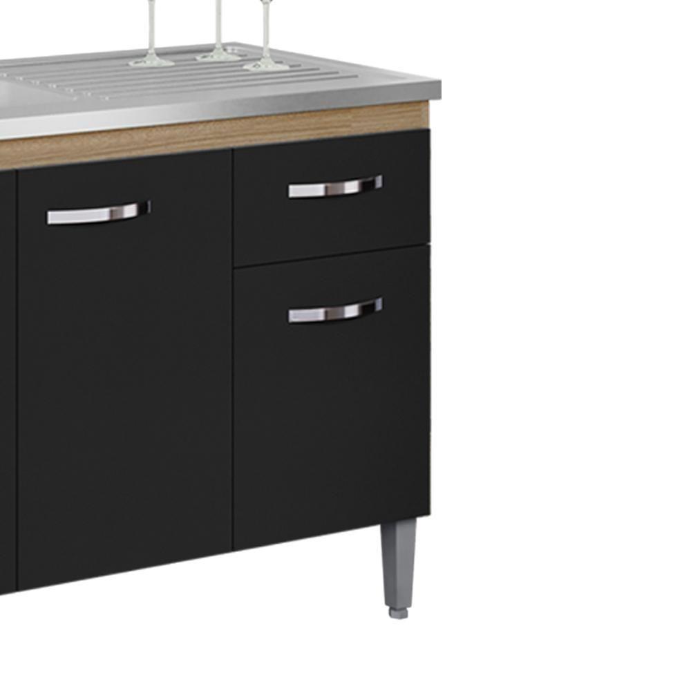 Balcao Para Pia Sem Tampo 145 Cm Gabriela Amendoa Preto Reajl Moveis Amendoa Preto - 6