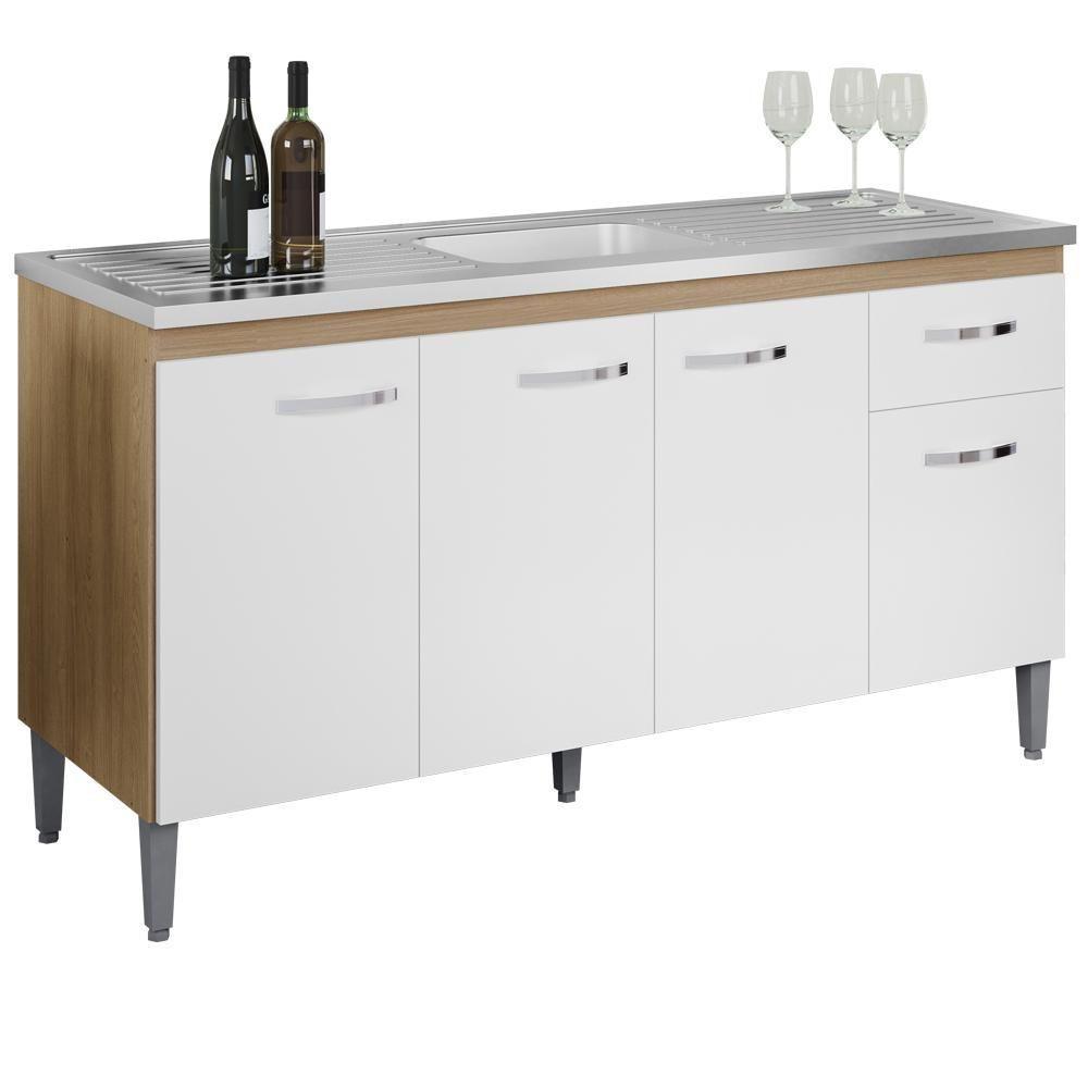 Balcao Para Pia Sem Tampo 145 Cm Gabriela Amendoa Branco Reajl Moveis Amendoa Branco - 1