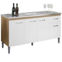 Balcao Para Pia Sem Tampo 145 Cm Gabriela Amendoa Branco Reajl Moveis Amendoa Branco - 1