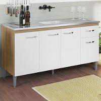 Balcao Para Pia Sem Tampo 145 Cm Gabriela Amendoa Branco Reajl Moveis Amendoa Branco - 2