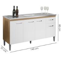 Balcao Para Pia Sem Tampo 145 Cm Gabriela Amendoa Branco Reajl Moveis Amendoa Branco - 3