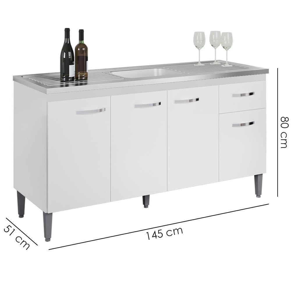 Balcao Para Pia Sem Tampo 145 Cm Gabriela Branco Preto Flex Reajl Moveis Branco Preto Flex - 2