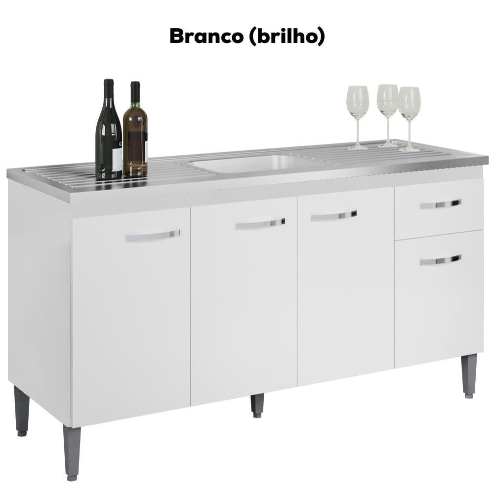 Balcao Para Pia Sem Tampo 145 Cm Gabriela Branco Preto Flex Reajl Moveis Branco Preto Flex - 3