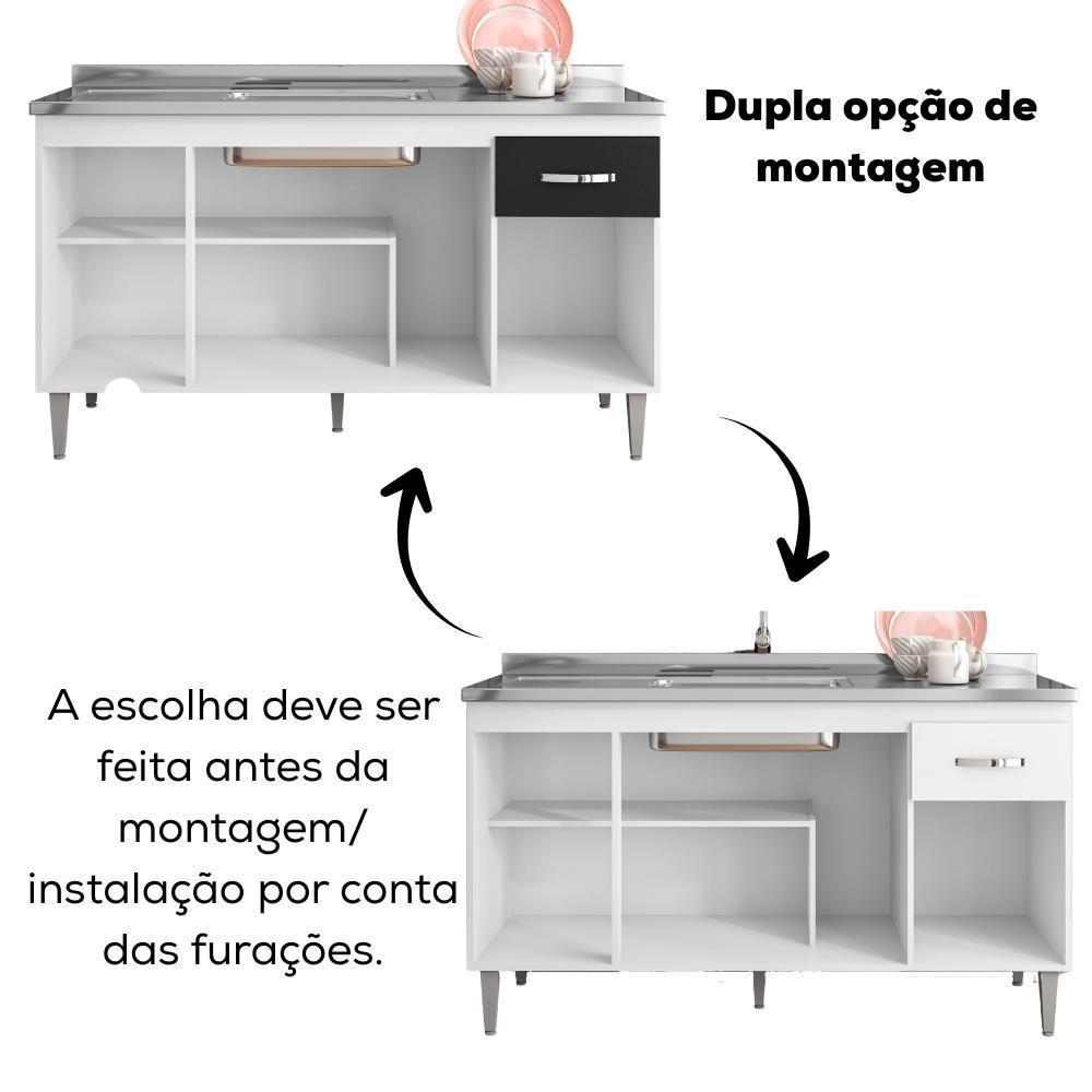 Balcao Para Pia Sem Tampo 145 Cm Gabriela Branco Preto Flex Reajl Moveis Branco Preto Flex - 4