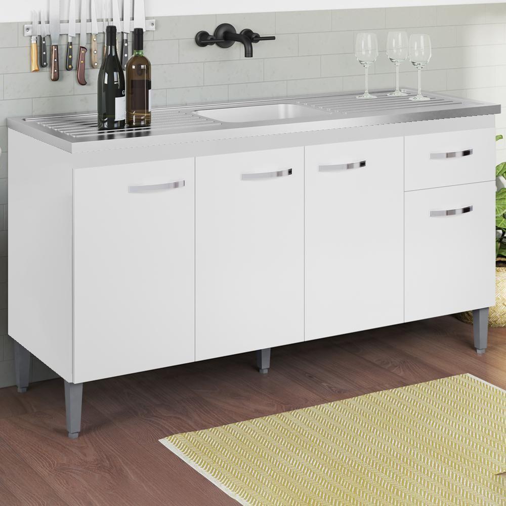 Balcao Para Pia Sem Tampo 145 Cm Gabriela Branco Preto Flex Reajl Moveis Branco Preto Flex - 5