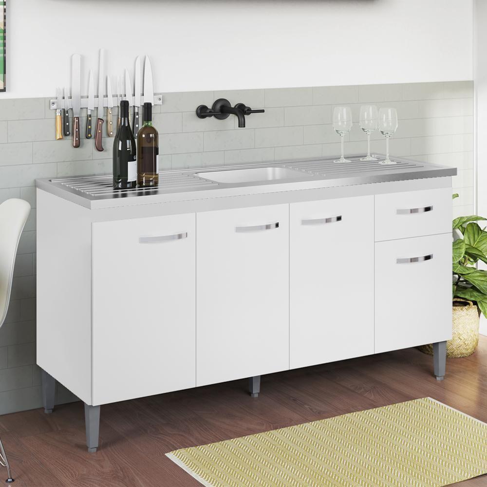 Balcao Para Pia Sem Tampo 145 Cm Gabriela Branco Preto Flex Reajl Moveis Branco Preto Flex - 7