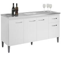 Balcao Para Pia Sem Tampo 145 Cm Gabriela Branco Preto Flex Reajl Moveis Branco Preto Flex - 1