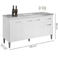 Balcao Para Pia Sem Tampo 145 Cm Gabriela Branco Preto Flex Reajl Moveis Branco Preto Flex - 2