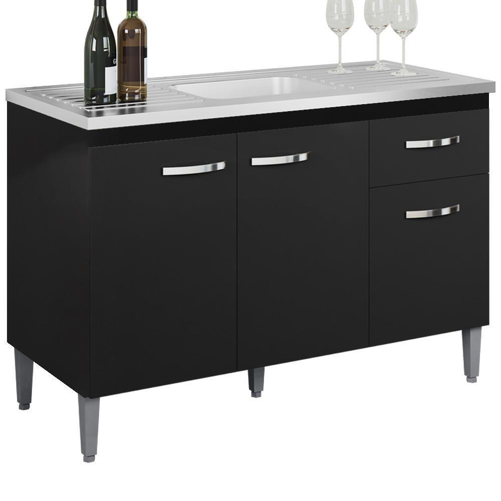 Balcao Para Pia Sem Tampo 118 Cm Gabriela Preto Reajl Moveis Preto - 1