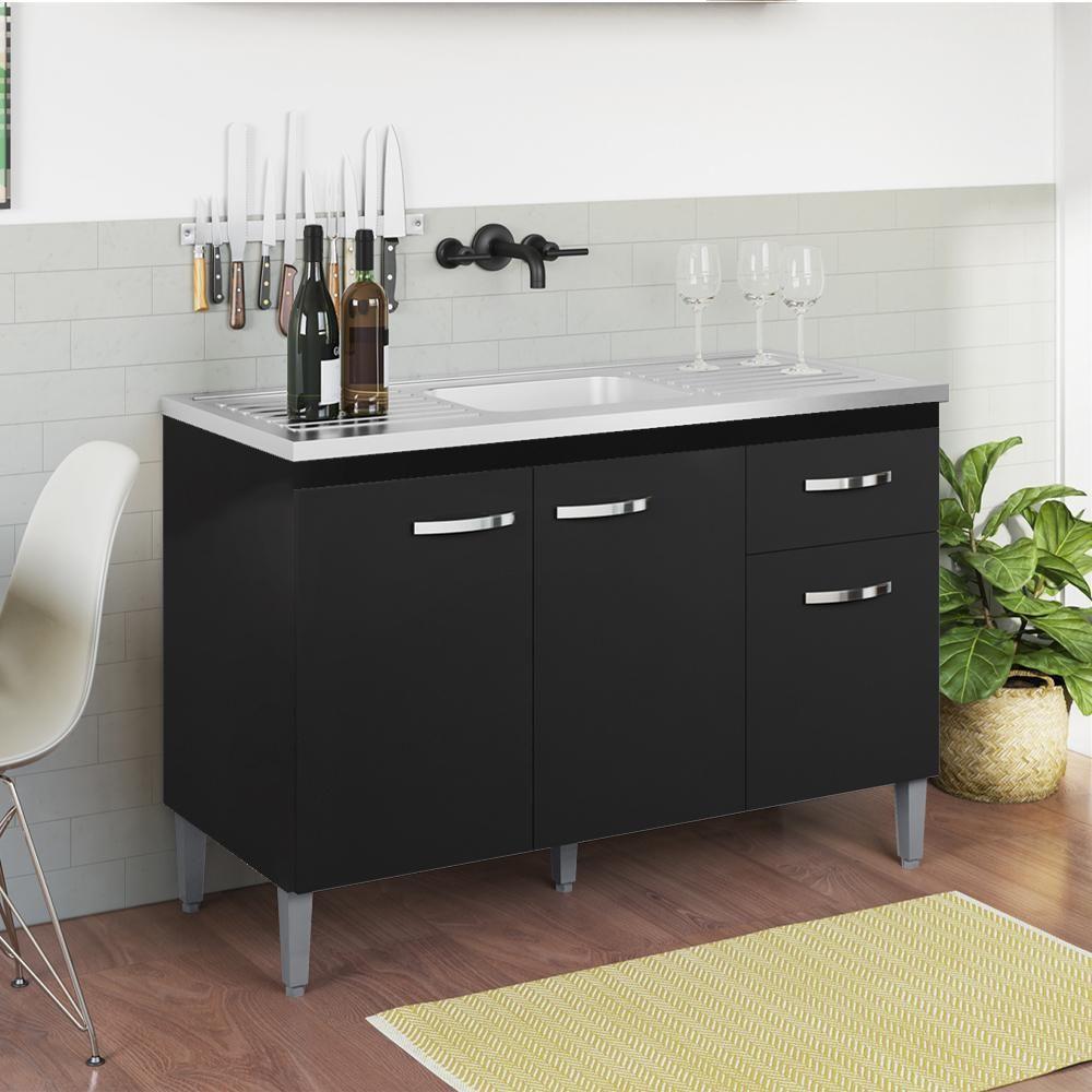 Balcao Para Pia Sem Tampo 118 Cm Gabriela Preto Reajl Moveis Preto - 6