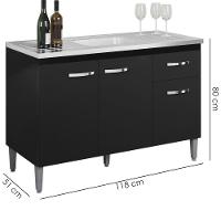 Balcao Para Pia Sem Tampo 118 Cm Gabriela Preto Reajl Moveis Preto - 2