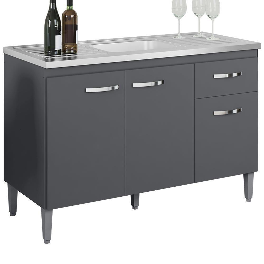 Balcao Para Pia Sem Tampo 118 Cm Gabriela Cinza Reajl Móveis Cinza - 1