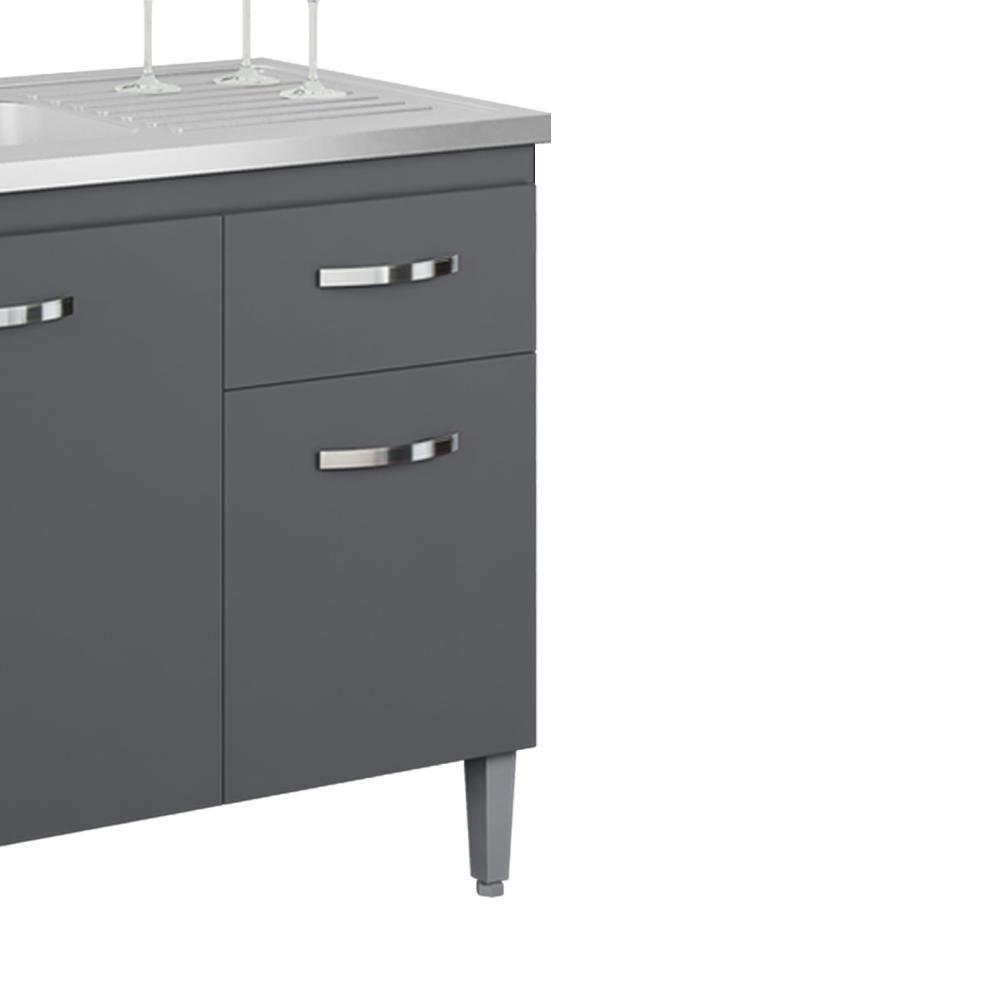 Balcao Para Pia Sem Tampo 118 Cm Gabriela Cinza Reajl Móveis Cinza - 3