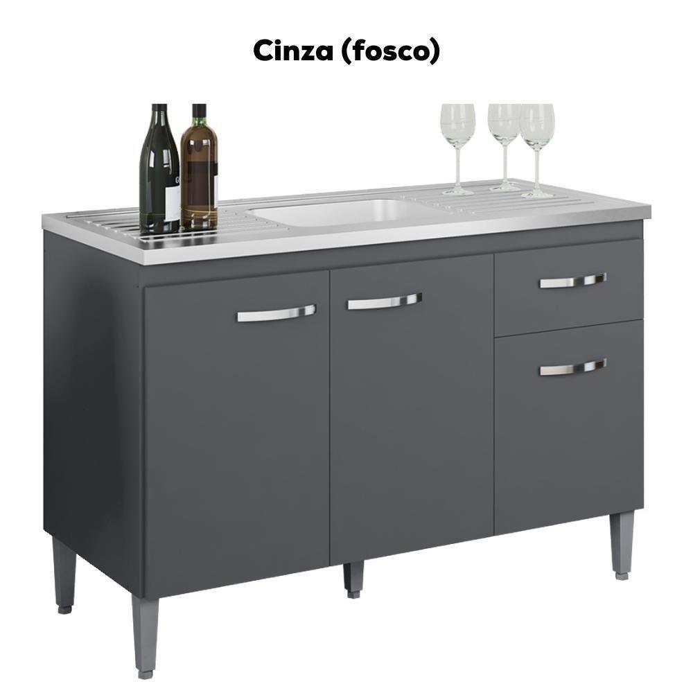 Balcao Para Pia Sem Tampo 118 Cm Gabriela Cinza Reajl Móveis Cinza - 4