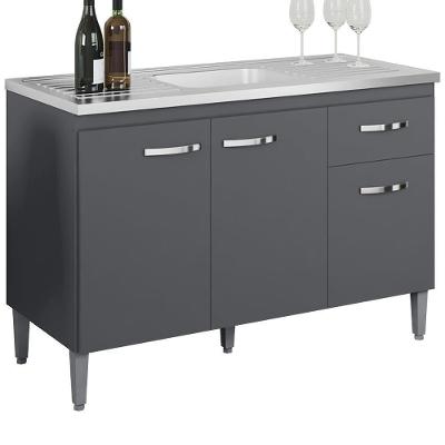 Balcao Para Pia Sem Tampo 118 Cm Gabriela Cinza Reajl Móveis Cinza