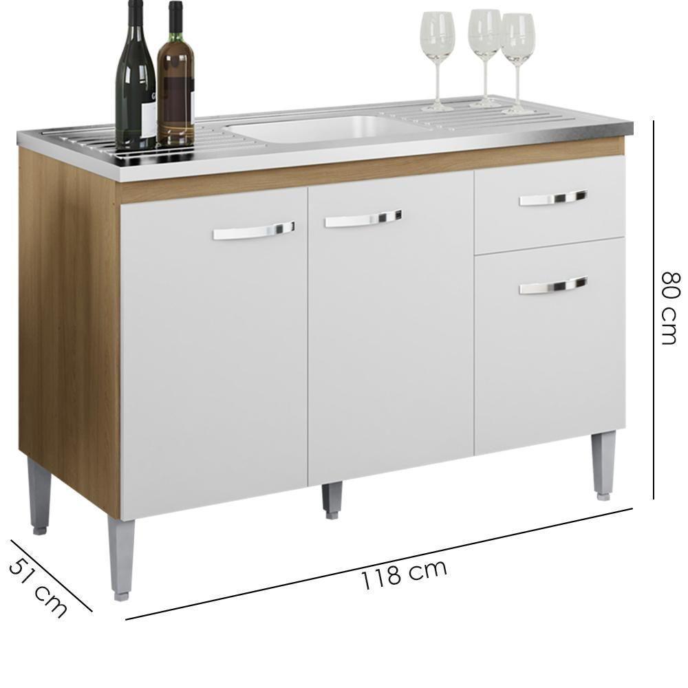 Balcao Para Pia Sem Tampo 118 Cm Gabriela Amendoa Branco Reajl Moveis Amendoa Branco - 3