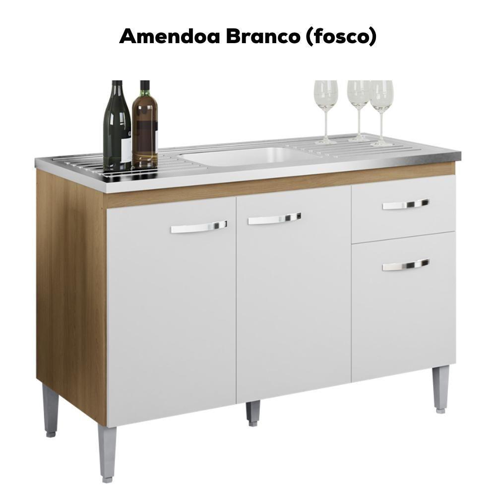 Balcao Para Pia Sem Tampo 118 Cm Gabriela Amendoa Branco Reajl Moveis Amendoa Branco - 4