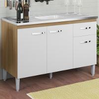 Balcao Para Pia Sem Tampo 118 Cm Gabriela Amendoa Branco Reajl Moveis Amendoa Branco - 2