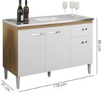 Balcao Para Pia Sem Tampo 118 Cm Gabriela Amendoa Branco Reajl Moveis Amendoa Branco - 3