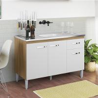 Balcao Para Pia Sem Tampo 118 Cm Gabriela Amendoa Branco Reajl Moveis Amendoa Branco - 7