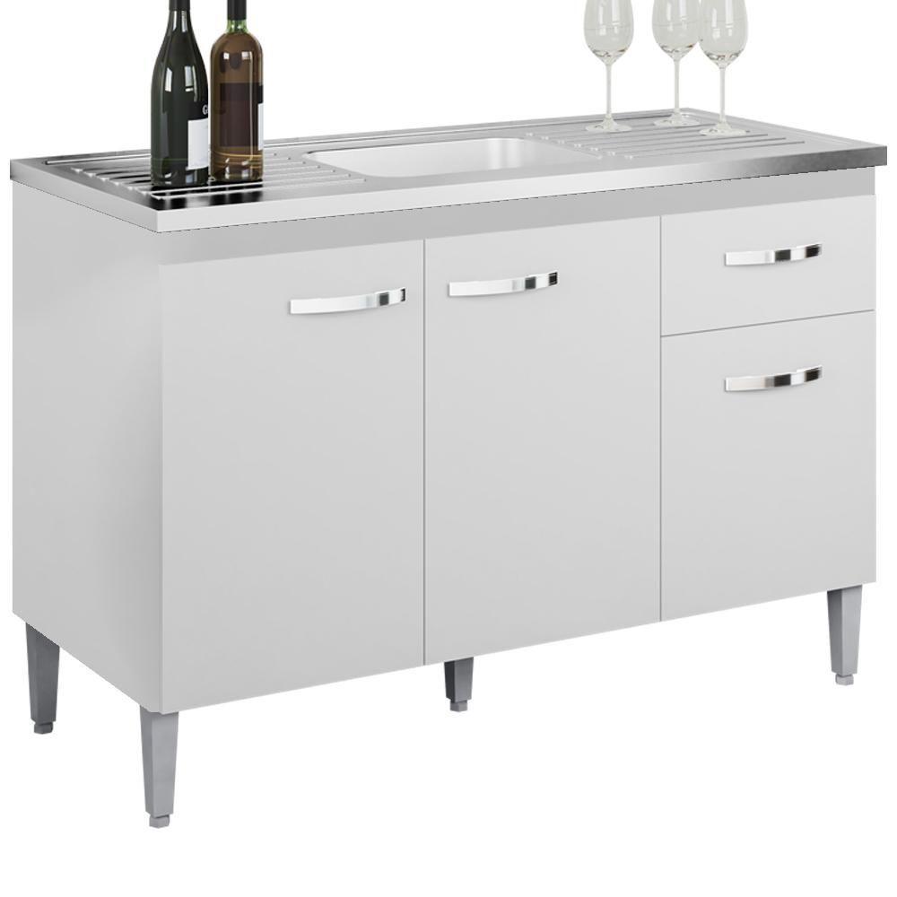 Balcao Para Pia Sem Tampo 118 Cm Gabriela Branco Preto Flex Reajl Moveis Branco Preto Flex - 1