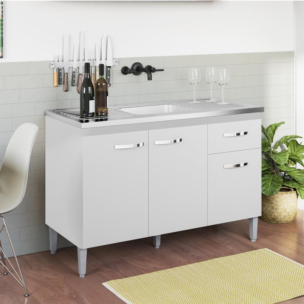 Balcao Para Pia Sem Tampo 118 Cm Gabriela Branco Preto Flex Reajl Moveis Branco Preto Flex - 6