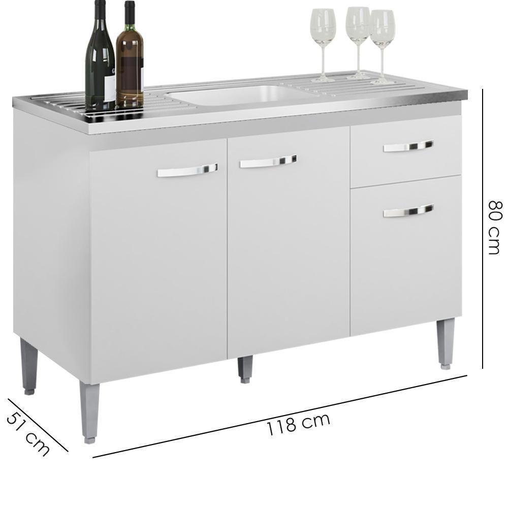 Balcao Para Pia Sem Tampo 118 Cm Gabriela Branco Preto Flex Reajl Moveis Branco Preto Flex - 7