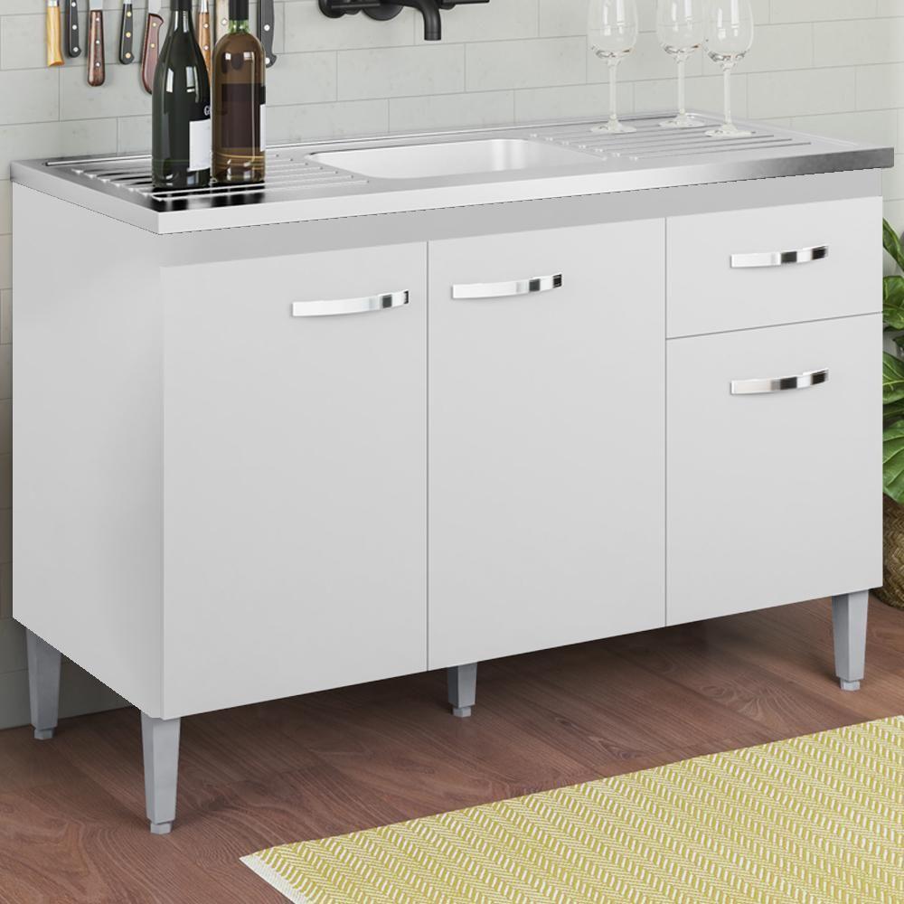 Balcao Para Pia Sem Tampo 118 Cm Gabriela Branco Preto Flex Reajl Moveis Branco Preto Flex - 8