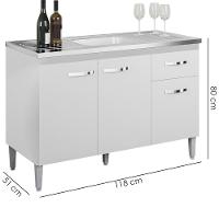 Balcao Para Pia Sem Tampo 118 Cm Gabriela Branco Preto Flex Reajl Moveis Branco Preto Flex - 7