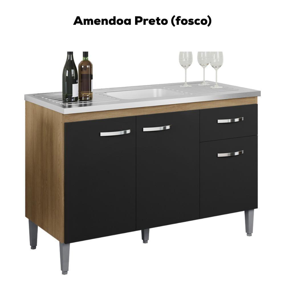 Balcao Para Pia Sem Tampo 118 Cm Gabriela Amendoa Preto Reajl Moveis Amendoa Preto - 4