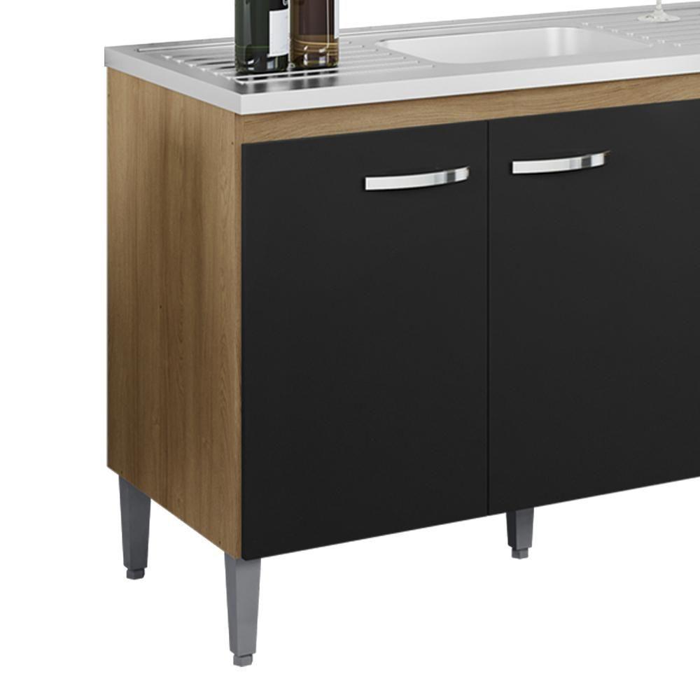 Balcao Para Pia Sem Tampo 118 Cm Gabriela Amendoa Preto Reajl Moveis Amendoa Preto - 5