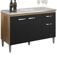 Balcao Para Pia Sem Tampo 118 Cm Gabriela Amendoa Preto Reajl Moveis Amendoa Preto - 1