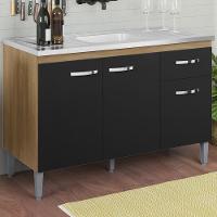 Balcao Para Pia Sem Tampo 118 Cm Gabriela Amendoa Preto Reajl Moveis Amendoa Preto - 2